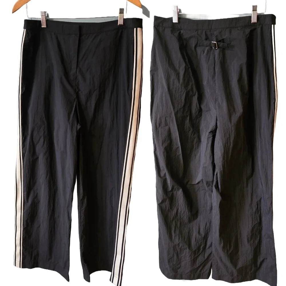 Whistles Ezra Black Side Stripe Straight Leg Trousers Size 10 NWT Sporty Casual
